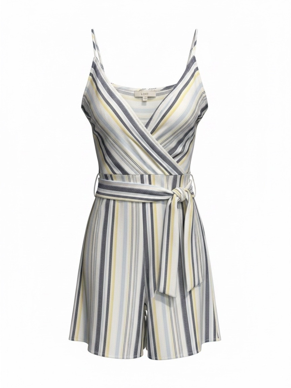 LOFT Striped Wrap dress - Yellow, Gray & White